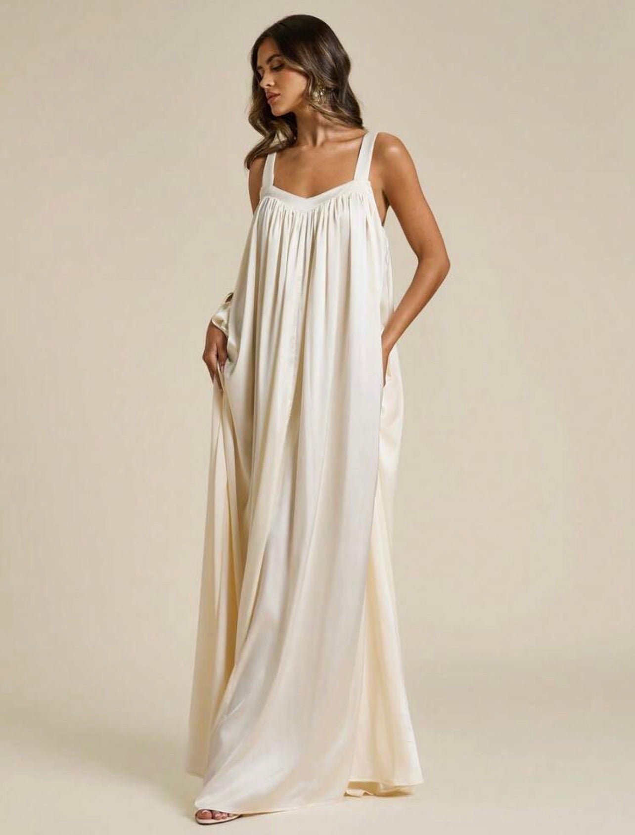 White Satin Flowy Vacation Dress For Women @CHRISTIANDELOS_