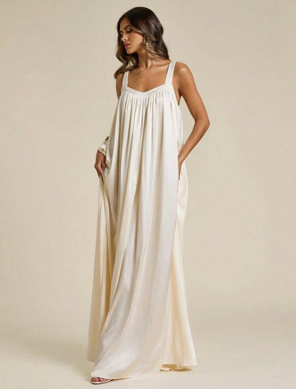 White Satin Flowy Vacation Dress For Women @CHRISTIANDELOS_