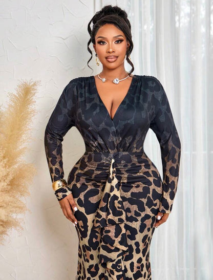 Elegant Deep V-Neck Long Sleeve Fitted Dress Suitable Outings, Office, Party Wear