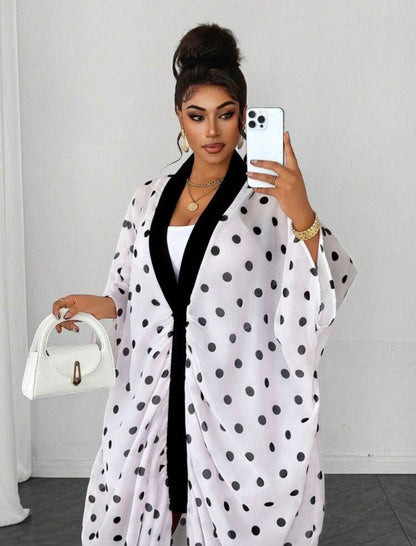 Polka Dot Mesh Loose Batwing Sleeve Design Slouchy African Fashion Women's Clothing Plus Size Casual Daily Commute Versatile Dress