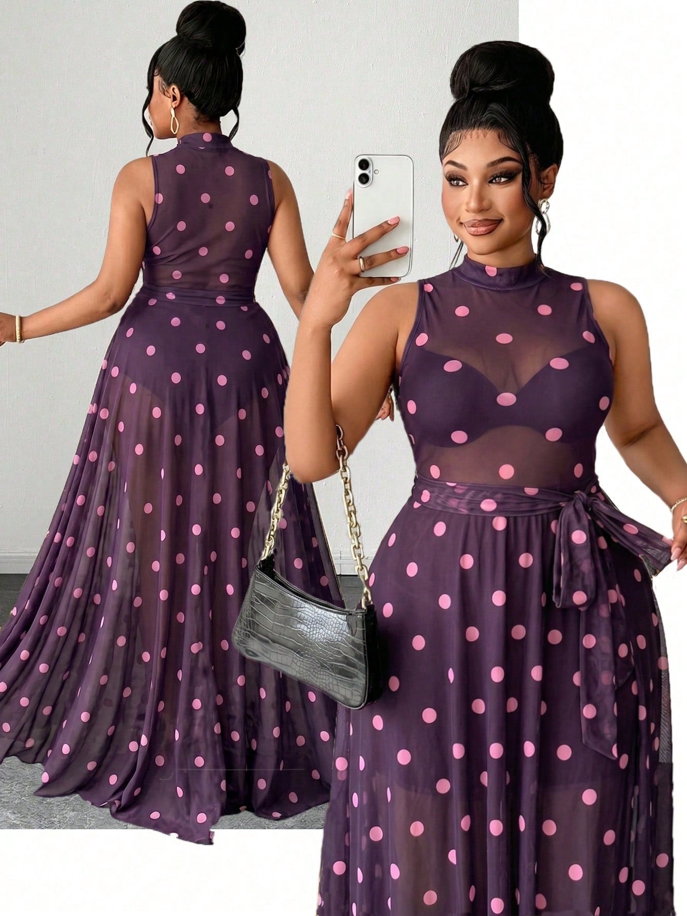 Women's Sexy Vacation Leopard Print Semi-Sheer Mesh Ultra Long High Slit Sleeveless Party Dress