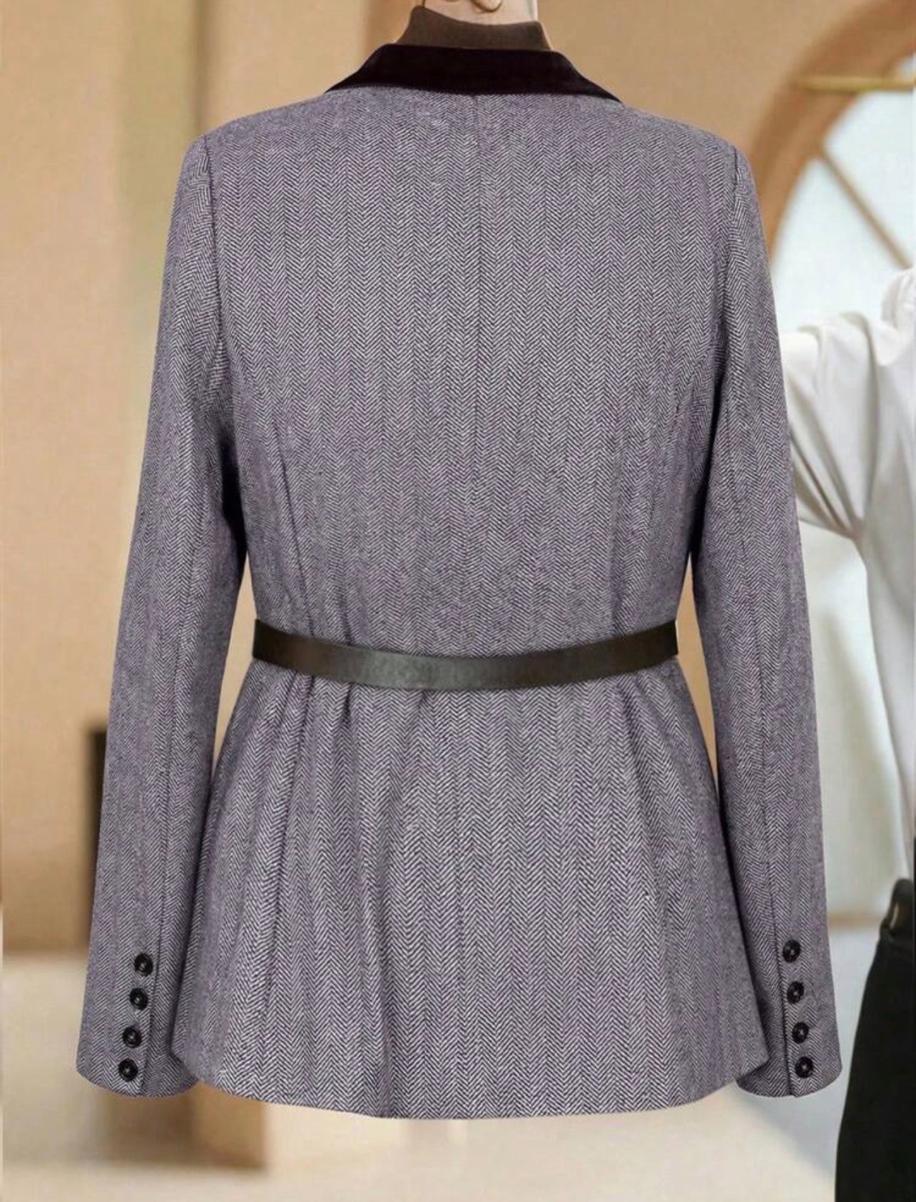 Franclia GRAY BLAZER Formal V-Neck Long Sleeve Woven Blazer, Women's Suit Jacket