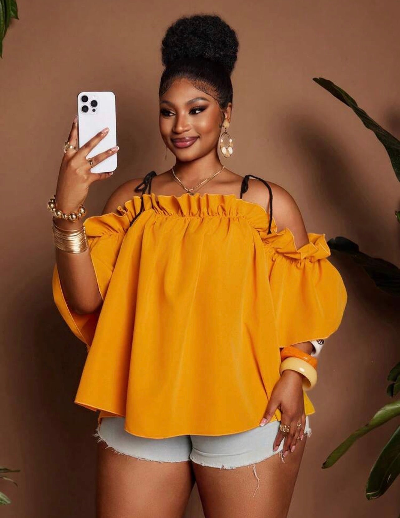 Yellow Retro Casual Off-Shoulder Blouse For Women @CHRISTIANDELOS_