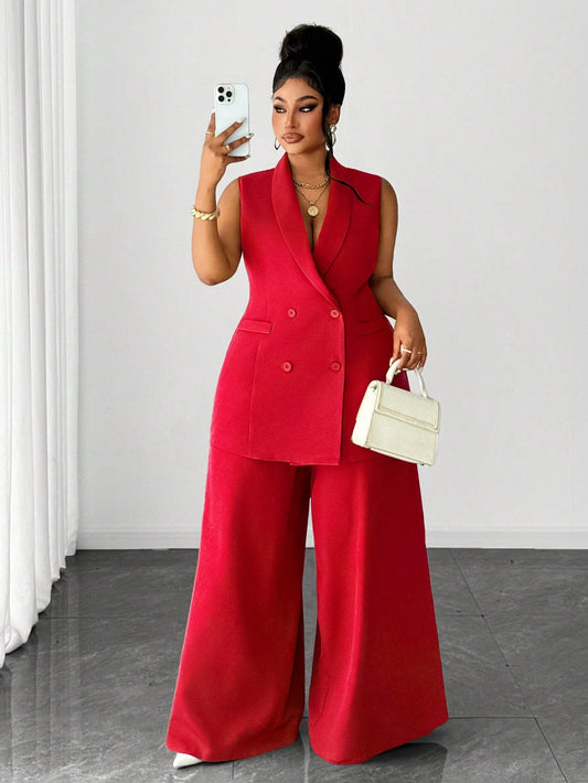 Casual Elegant Blazer Jacket And Wide Leg Pants Suit, Suitable For Work Commute - CHRISTIAN DELOS -