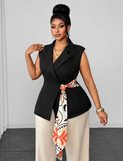 Lapel NeckSide Waist Knot Casual Blazer