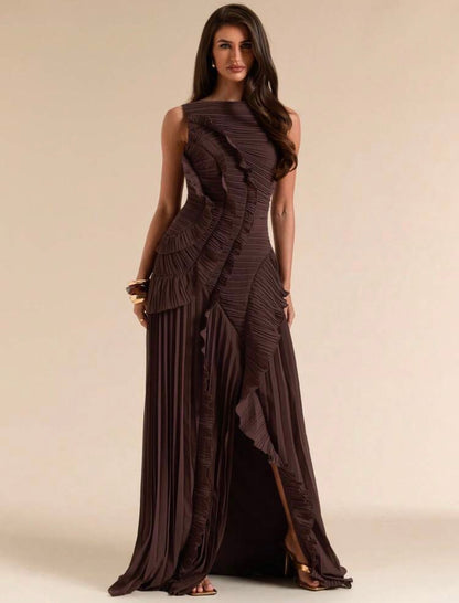 Sleeveless Backless Pleated Split High Slit Dress, Elegant with Tailored Details Design