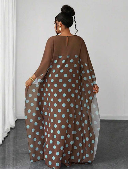 Ladies Loose Polka Dot Long Sleeve Dress - Classy and Demure Dress