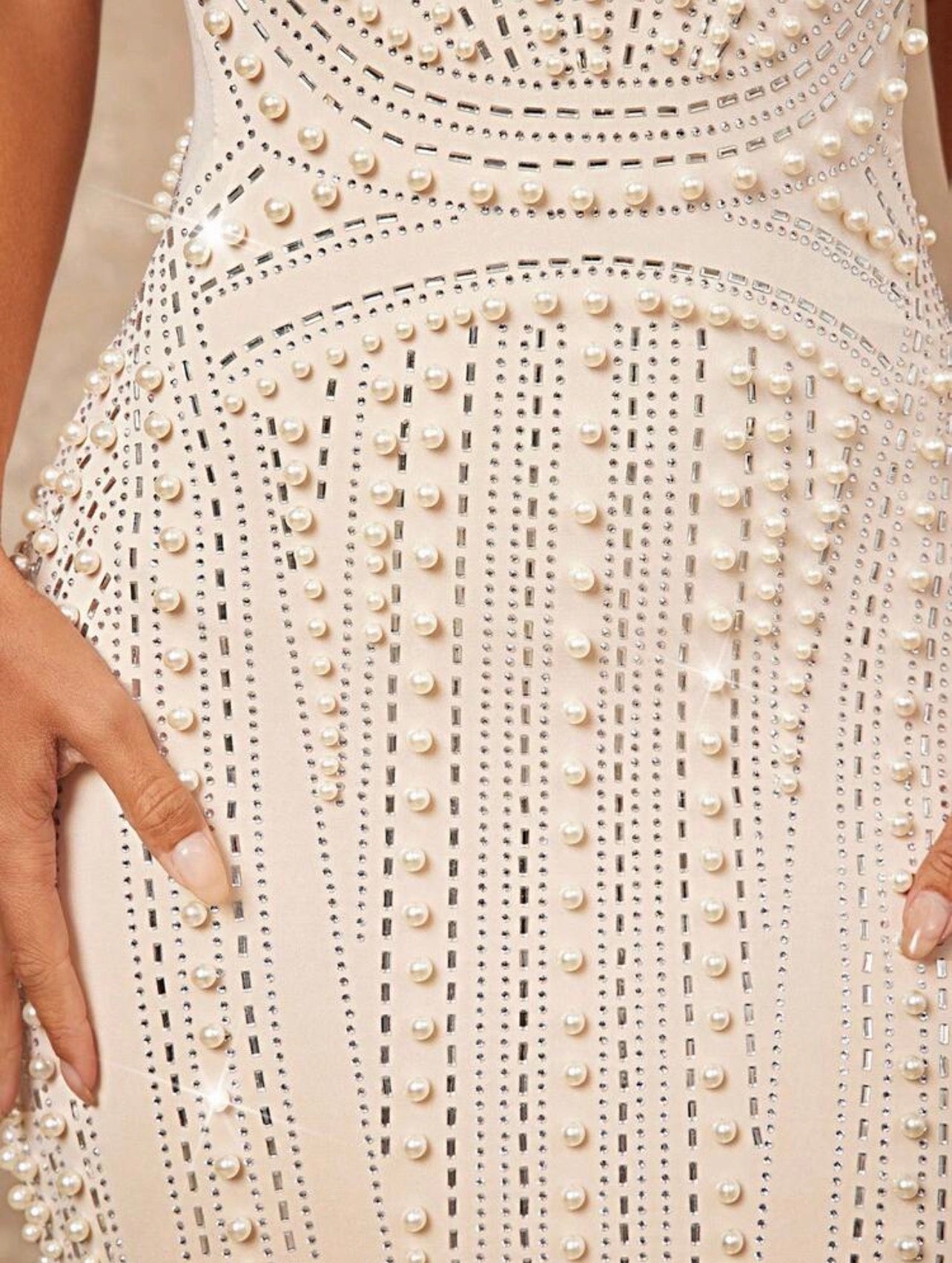 Scot Louie Pearls And Rhinestone Detail Split Hem Bustier Slip Maxi Dress Luxury Look Banquet Modest Old Money Glitter OutFit ~ @CHRISTIANDELOS_