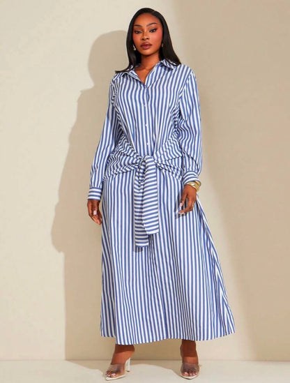 Pointed Collar Self Tie 2 In 1 Design Maxi Shirt Dress,Suitable For Urban,Sexy Office Siren Coquettish,Versatile,Cruise Attire | Available  @CHRISTIANDELOS_