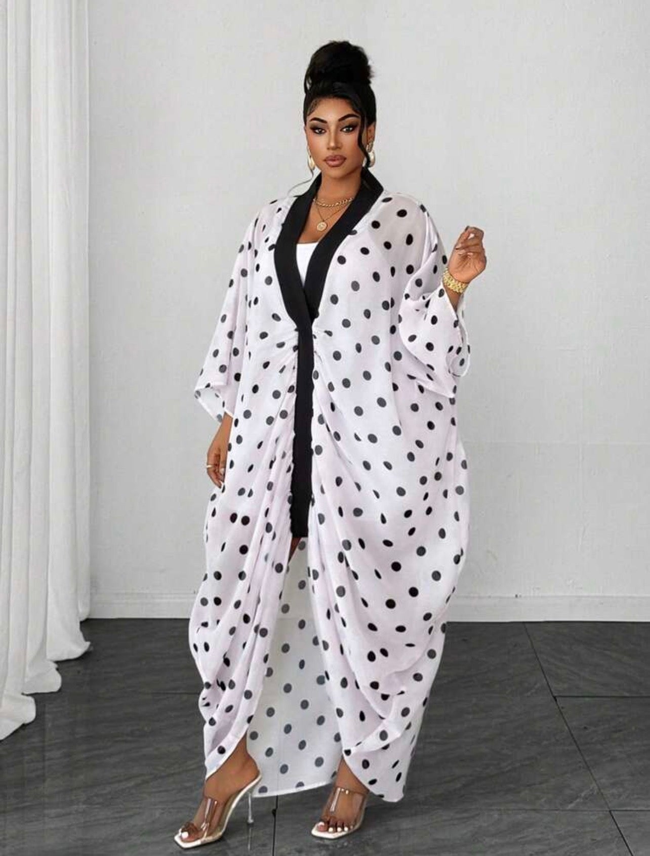 Polka Dot Mesh Loose Batwing Sleeve Design Slouchy African Fashion Women's Clothing Plus Size Casual Daily Commute Versatile Dress