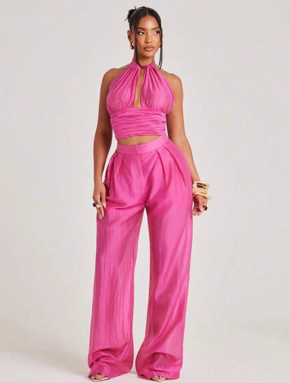DEMURE Pants Sheer Trouser Lightweight Airy See Through Pink Pleated Brunch Trousers @CHRISTIANDELOS_