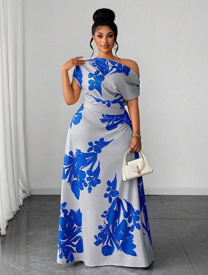 Floral Print Ruched Waist Slit Shoulder Casual Vacation Dress