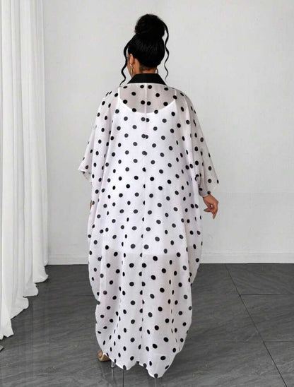 Polka Dot Mesh Loose Batwing Sleeve Design Slouchy African Fashion Women's Clothing Plus Size Casual Daily Commute Versatile Dress