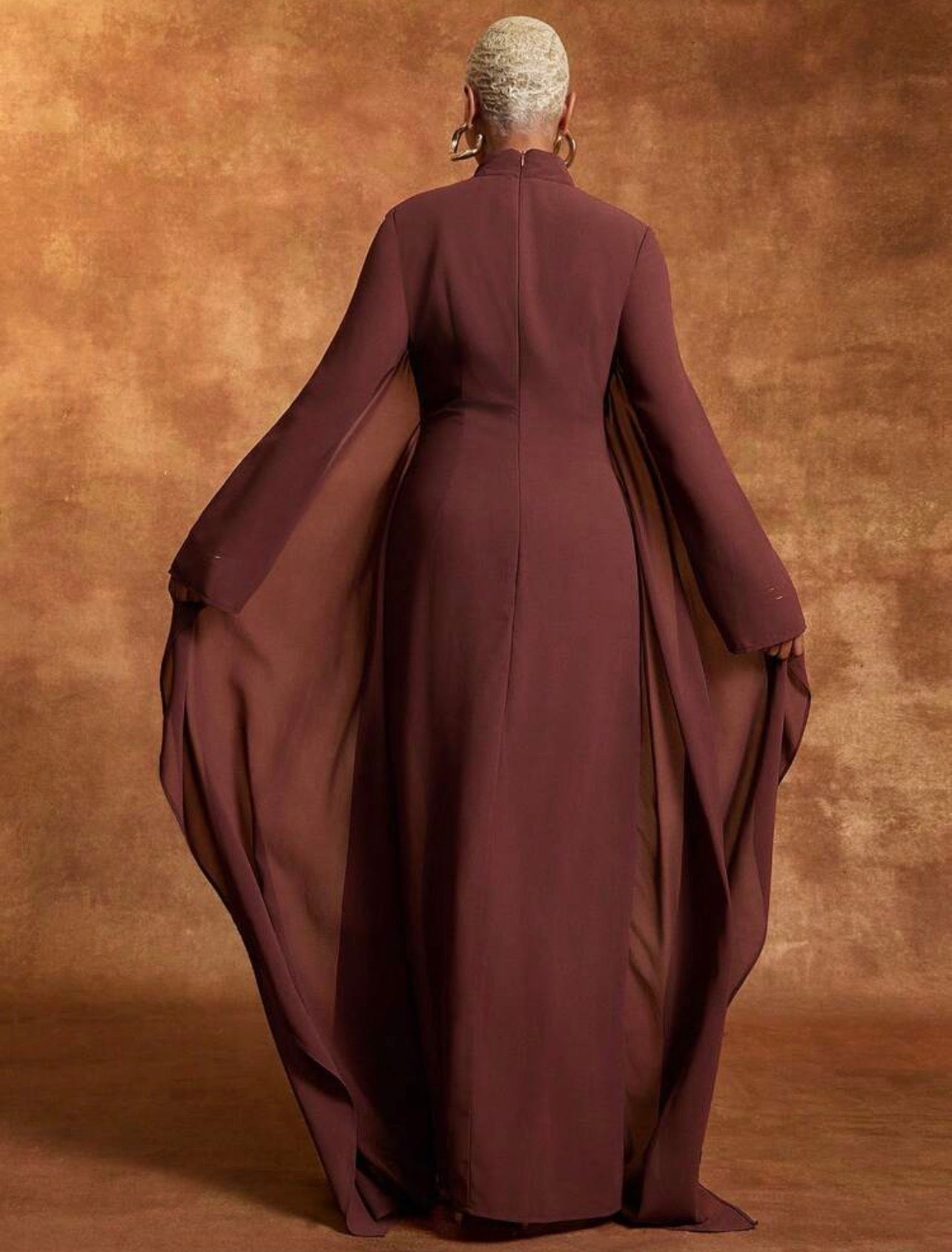 Vixey Brown Chiffon Mock Neck Batwing Long Sleeve Maxi Dress @CHRISTIANDELOS