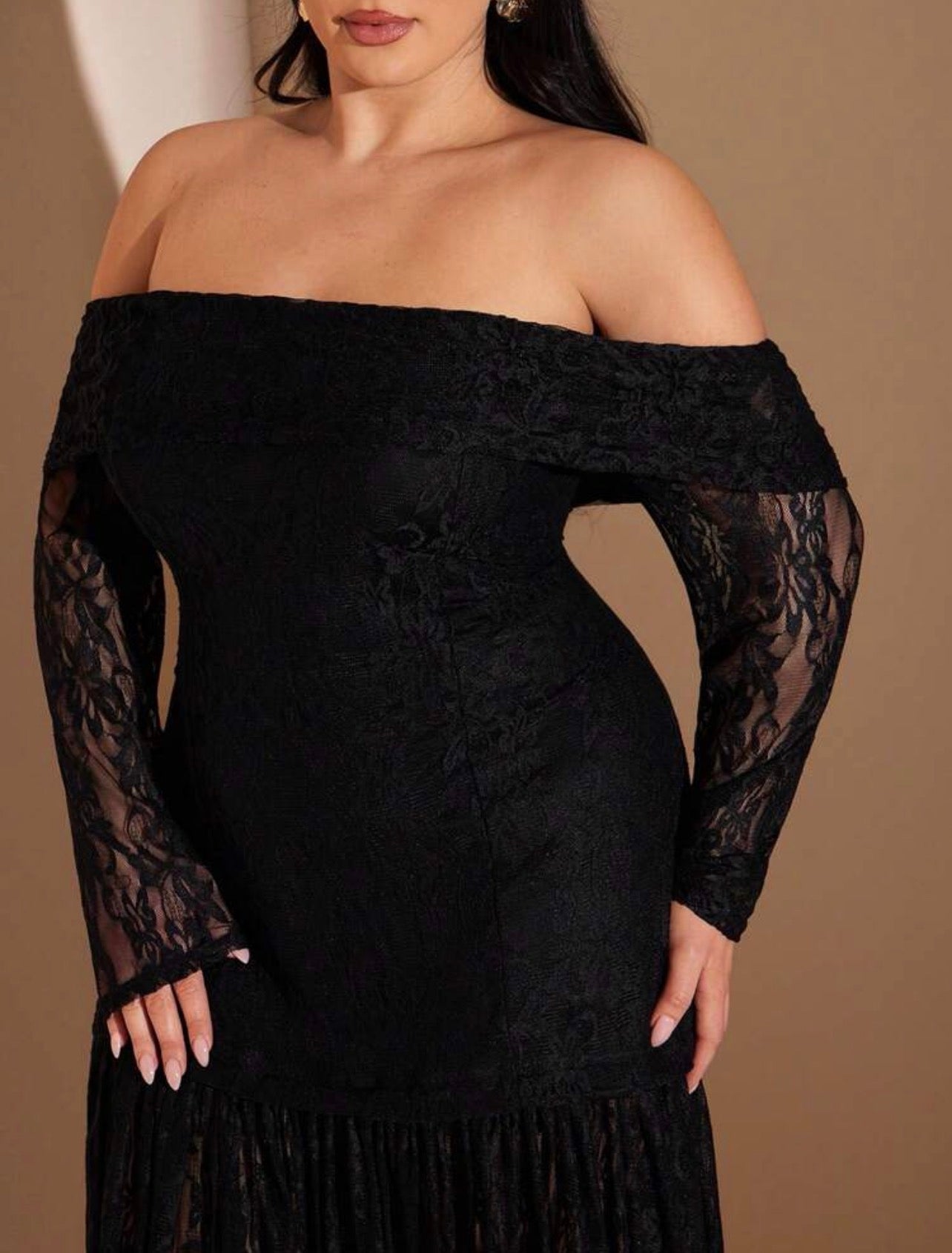 Ladies Extra Long Off Shoulder Lace Black Dress @CHRISTIANDELOS