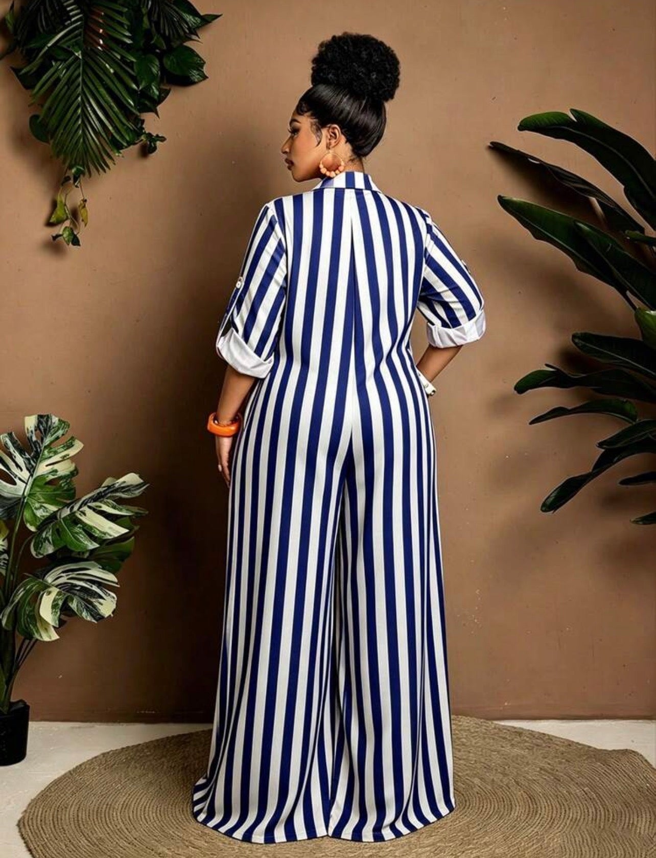 Plus Size Casual Striped Wide Leg Jumpsuit For Fancy Occasions / CLASSY AND DEMURE