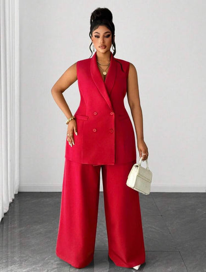 Casual Elegant Blazer Jacket And Wide Leg Pants Suit, Suitable For Work Commute - CHRISTIAN DELOS -