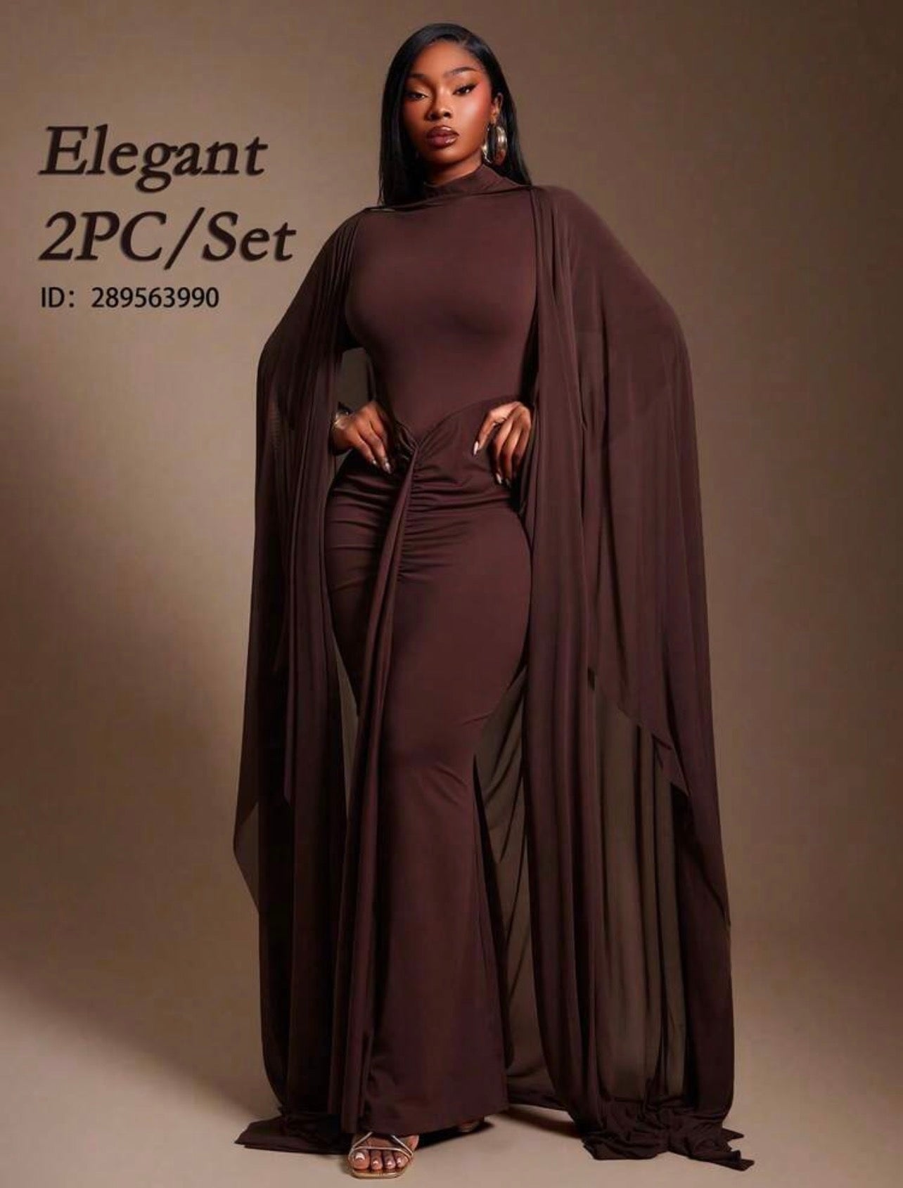ELEGANT New Urban Resort 2pcs/Set With High-Necked, Open-Back, Long-Sleeved Dress And Matching Sheer Maxi Shawl Light Coat @CHRISTIANDELOS