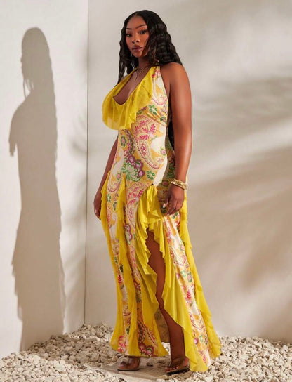 SXY Women's Printed High Slit Dress Casual For Beach Party and Outdoor Events @CHRISTIANDELOS
