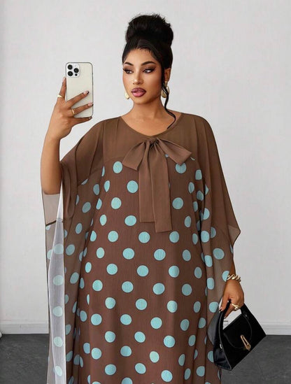 Ladies Loose Polka Dot Long Sleeve Dress - Classy and Demure Dress