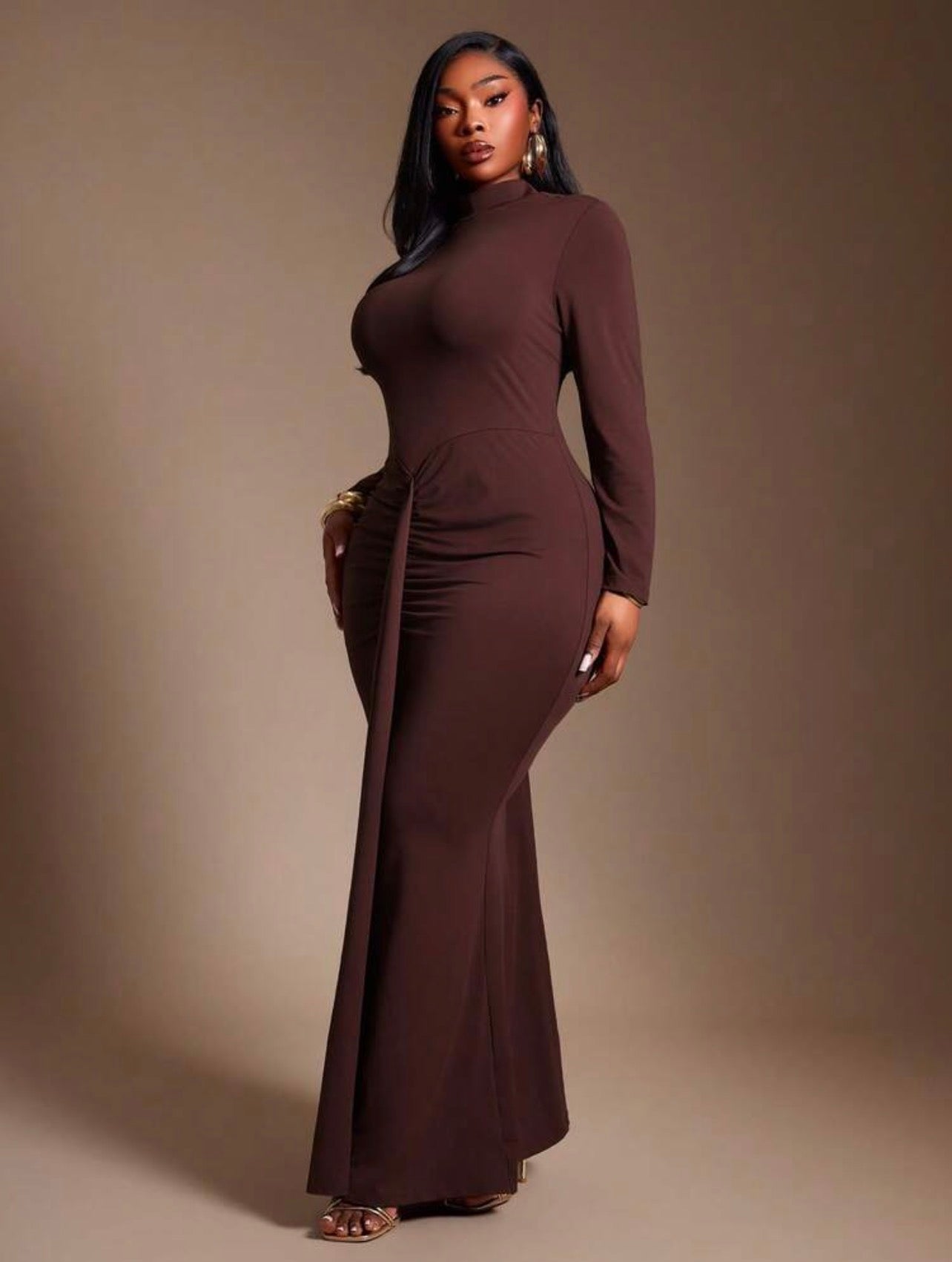 ELEGANT New Urban Resort 2pcs/Set With High-Necked, Open-Back, Long-Sleeved Dress And Matching Sheer Maxi Shawl Light Coat @CHRISTIANDELOS