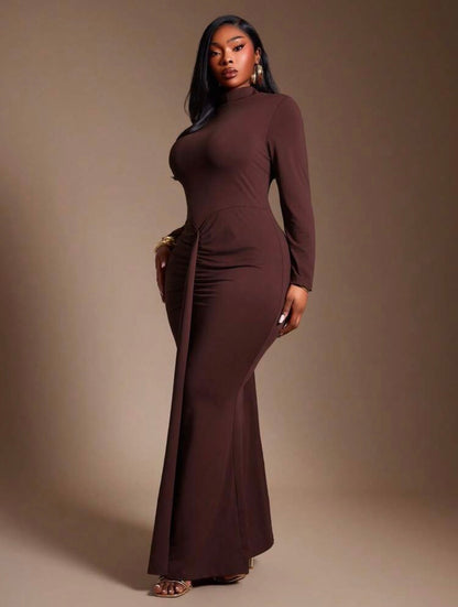 ELEGANT New Urban Resort 2pcs/Set With High-Necked, Open-Back, Long-Sleeved Dress And Matching Sheer Maxi Shawl Light Coat @CHRISTIANDELOS