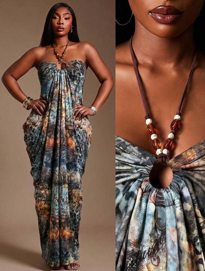 Radiana All-Over Print Fashion Vacation Travel Halter Neck Dress - Suitable for Comfort Occasions