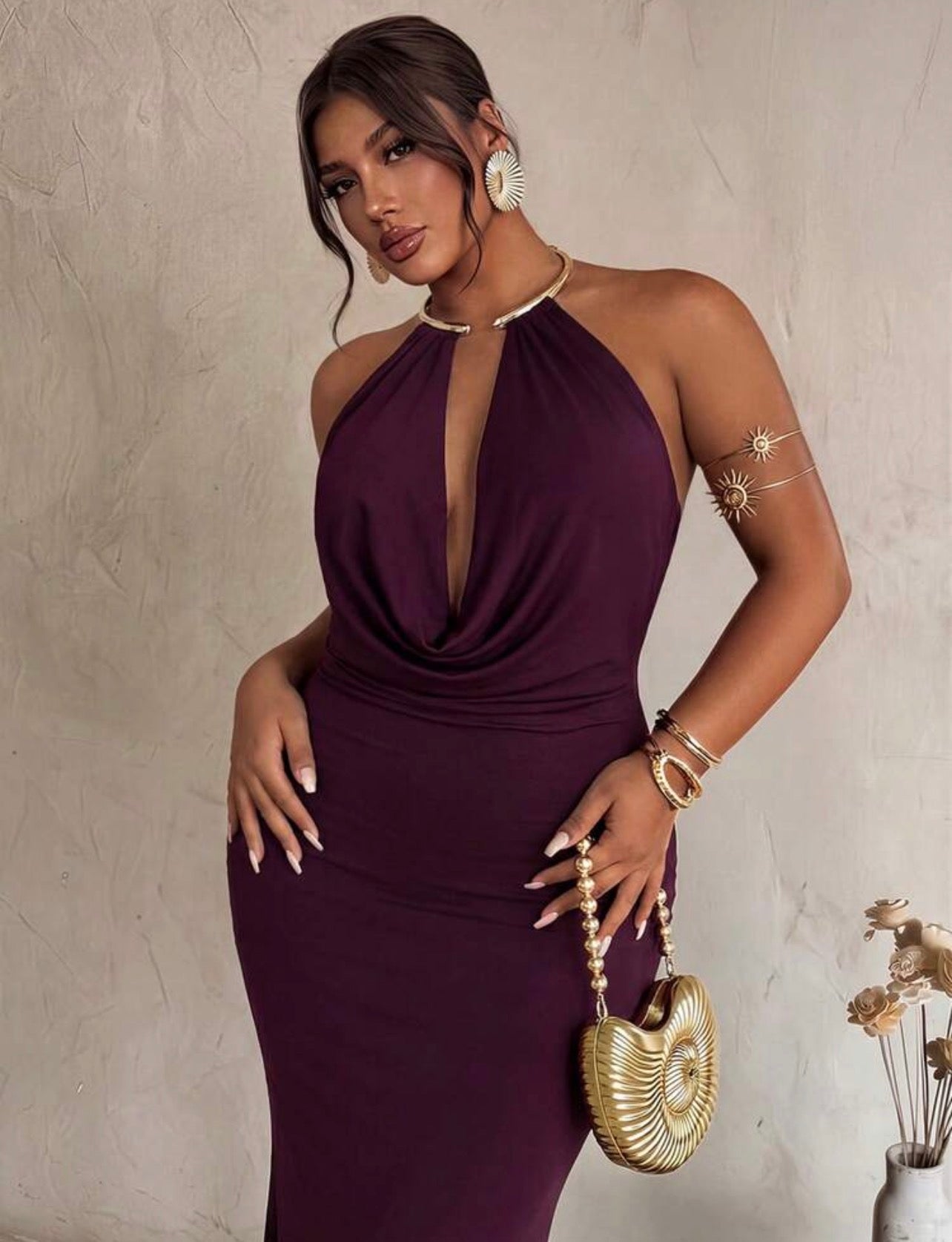 Firerie Purple-Red Modern Neck And Elegant, Suitable For Commuting, Siren Style, High-End Banquet Wear