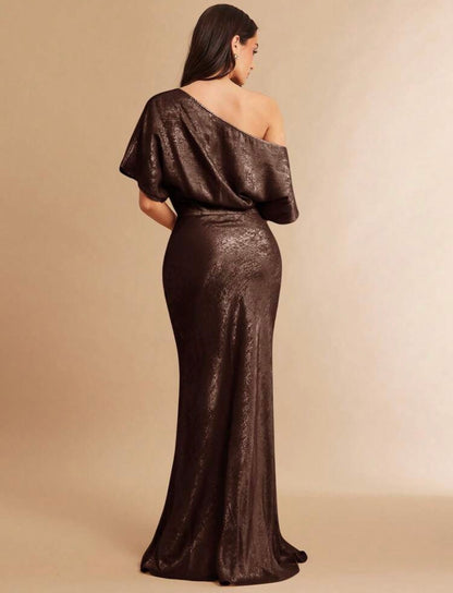 Silquee Elegant Vintage Asymmetrical Shoulder Waist Cinched Dress - VERI CLASSY VERI DEMURE @CHRISTIANDELOS