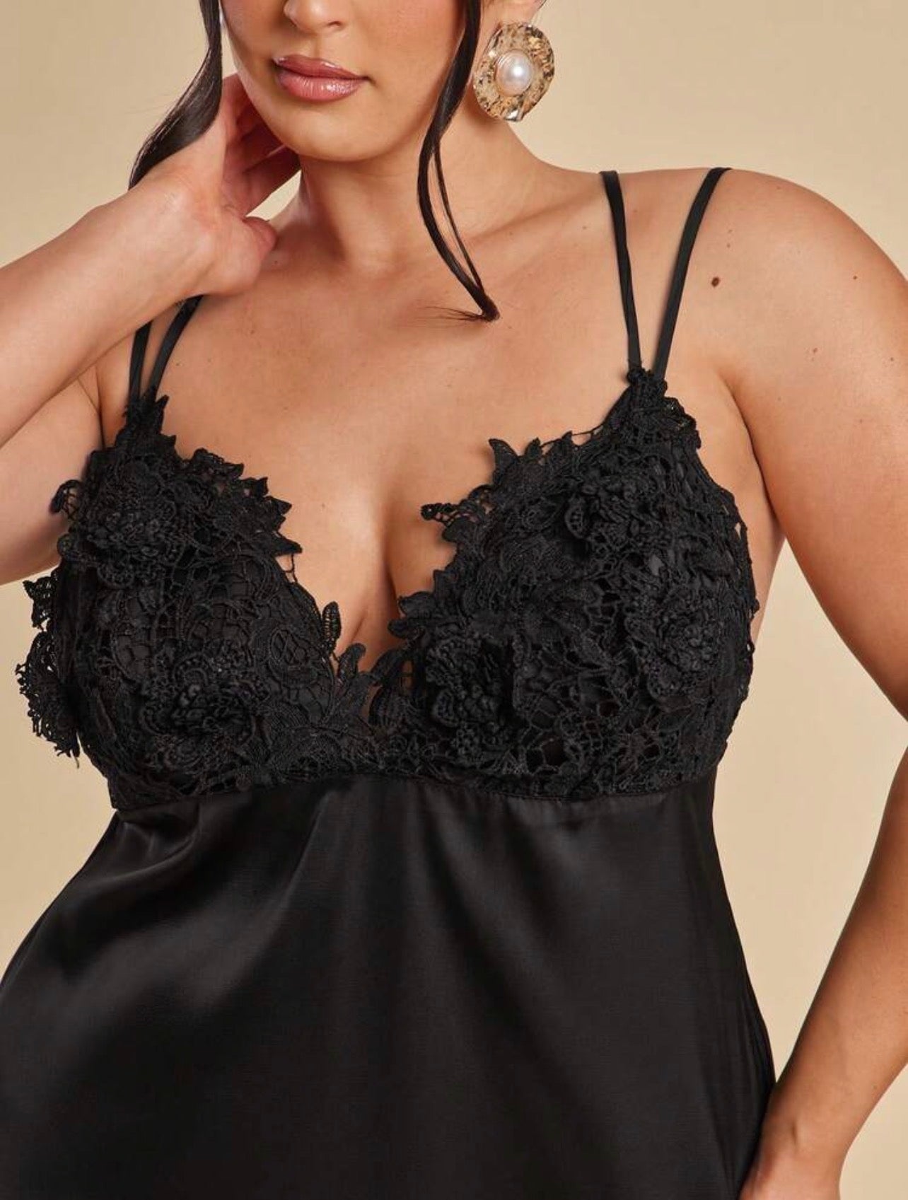 Elegant Black Deep V-Neck Satin Backless Dress,Lace Floral Tie-Up Sommar Evening Formal Dress @CHRISTIANDELOS