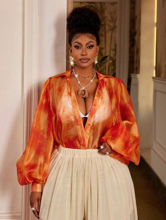 Plus Size Sexy Casual Beach Print Long Sleeve Shirt