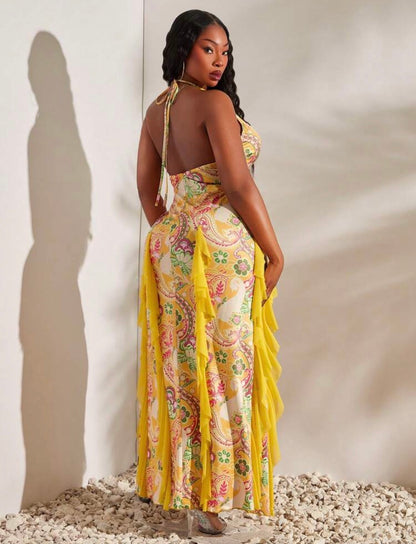 SXY Women's Printed High Slit Dress Casual For Beach Party and Outdoor Events @CHRISTIANDELOS