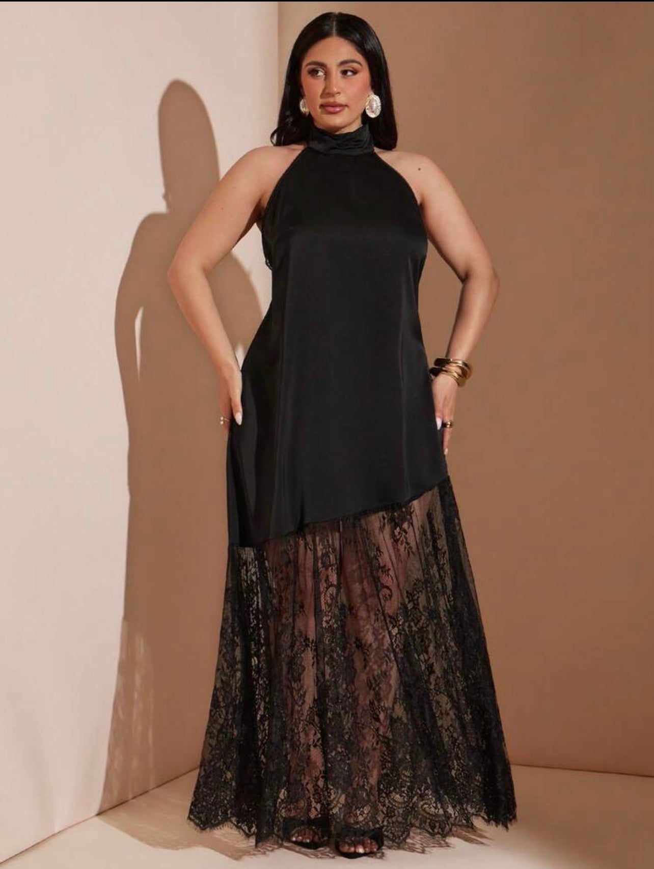 BAE Plus Size Black Lace Patchwork Extra Long Sexy Dress,Elegant Women's Sleeveless Maxi Dress @CHRISTIANDELOS_