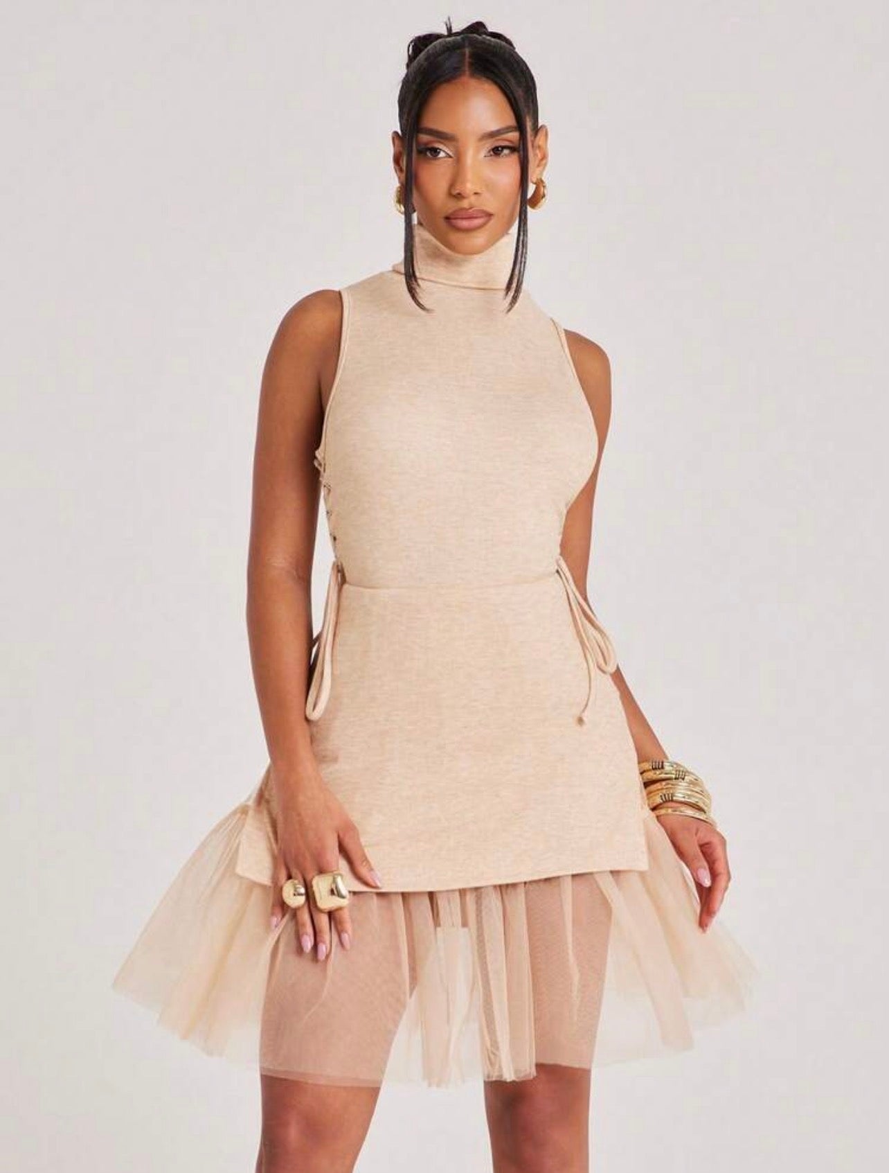 High Neck Lace Up Knit Tulle Mesh Style ~ @CHRISTIANDELOS_ ~ ELEGANCE AND CLASS
