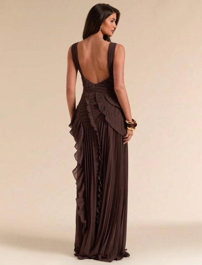 Sleeveless Backless Pleated Split High Slit Dress, Elegant with Tailored Details Design