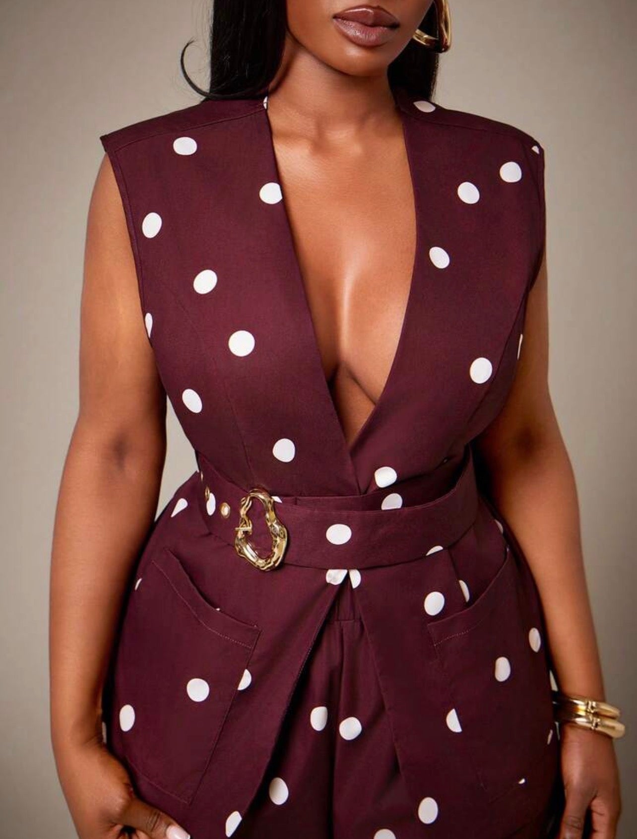 Radiana Ladies Classic Retro Polka Dot Vest And Wide Leg Pants Set For Holiday / Vacations