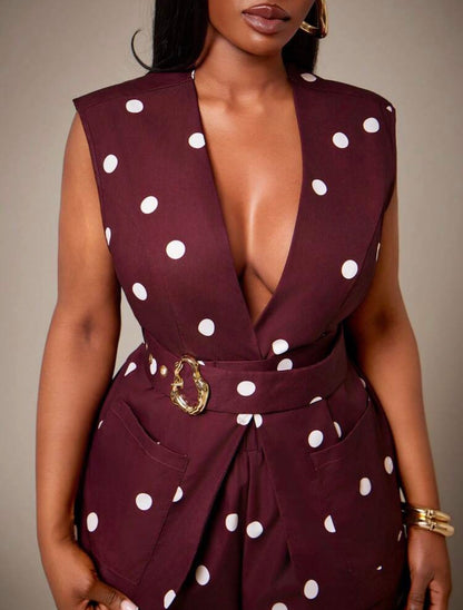 Radiana Ladies Classic Retro Polka Dot Vest And Wide Leg Pants Set For Holiday / Vacations