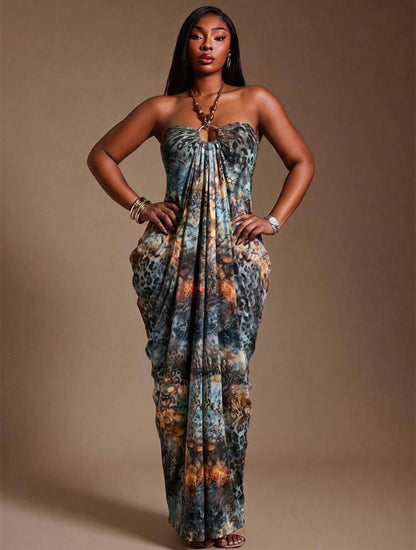 Radiana All-Over Print Fashion Vacation Travel Halter Neck Dress - Suitable for Comfort Occasions
