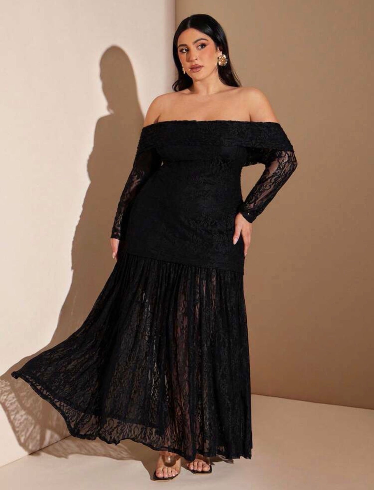 Ladies Extra Long Off Shoulder Lace Black Dress @CHRISTIANDELOS