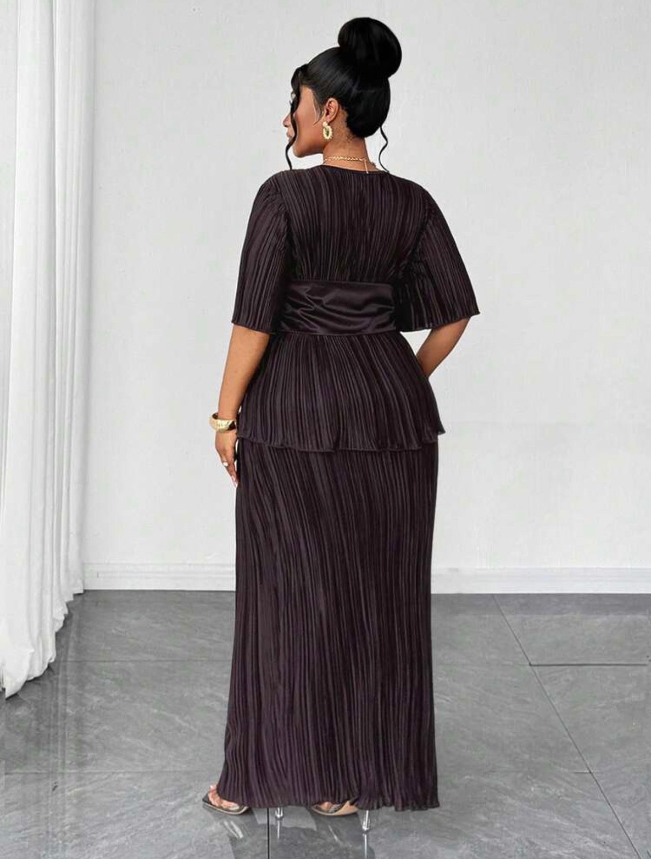 Plus Size Pleated Tie-Front Short Sleeve 2 Pieces Set @CHRISTIANDELOS