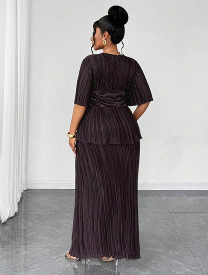 Plus Size Pleated Tie-Front Short Sleeve 2 Pieces Set @CHRISTIANDELOS