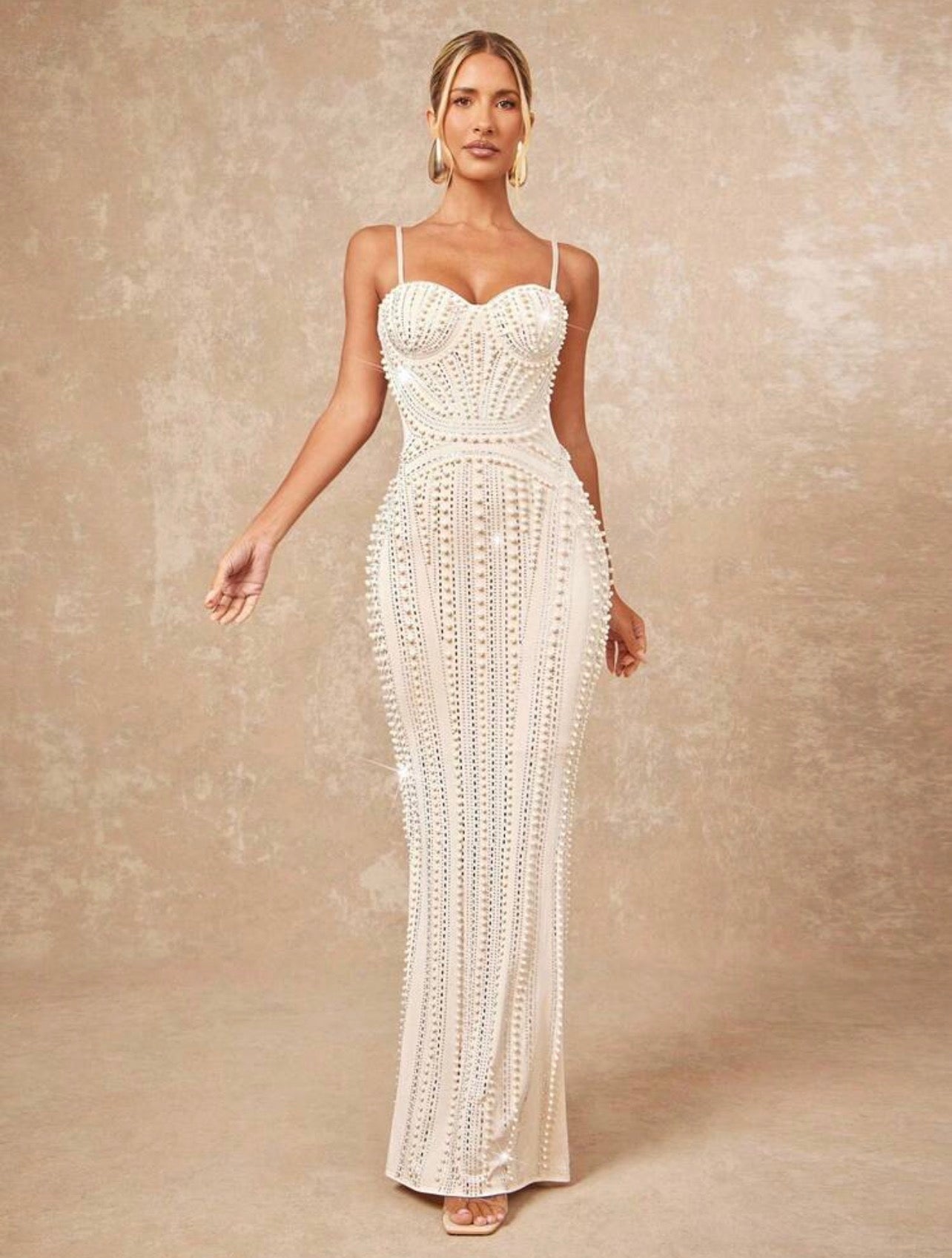 Scot Louie Pearls And Rhinestone Detail Split Hem Bustier Slip Maxi Dress Luxury Look Banquet Modest Old Money Glitter OutFit ~ @CHRISTIANDELOS_