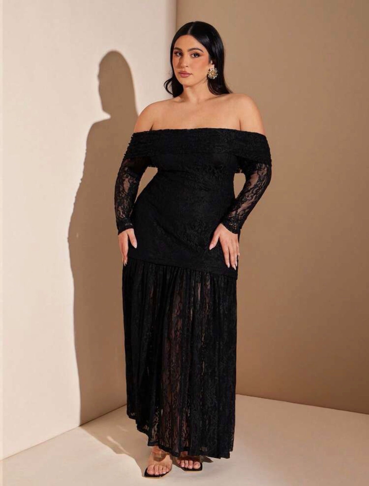 Ladies Extra Long Off Shoulder Lace Black Dress @CHRISTIANDELOS