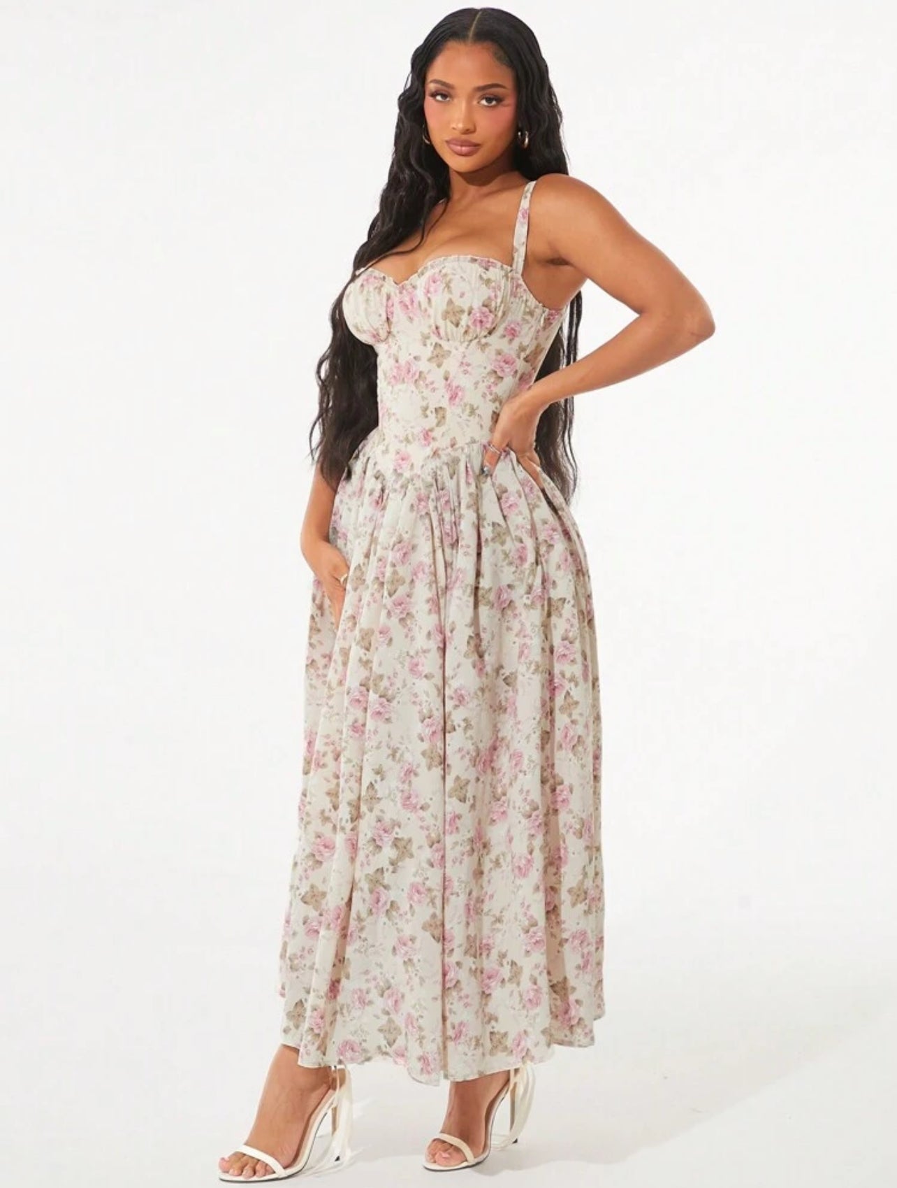 Radiana Sundress;Spring And Elegant Floral Print Cami Resort Dresses