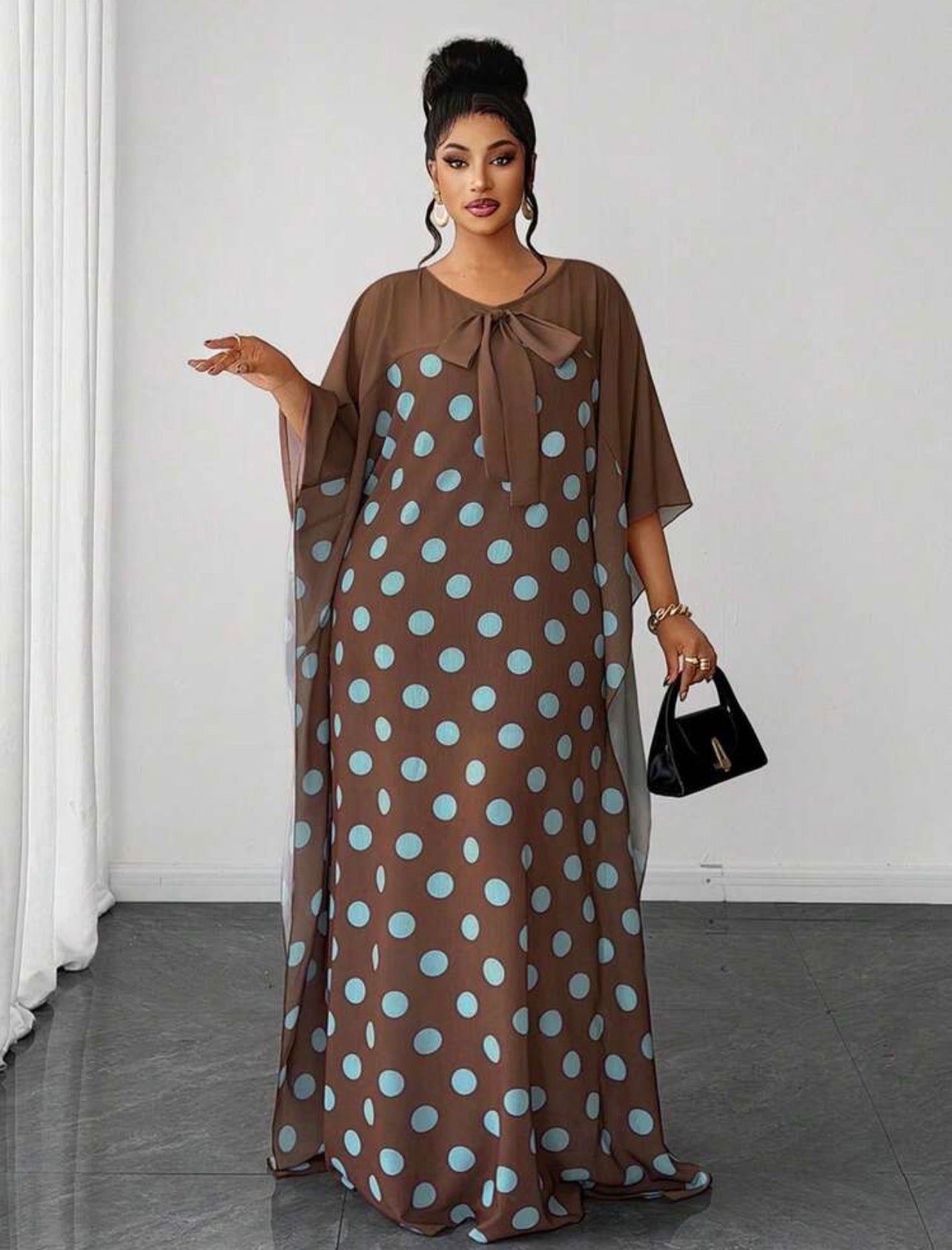 Ladies Loose Polka Dot Long Sleeve Dress - Classy and Demure Dress
