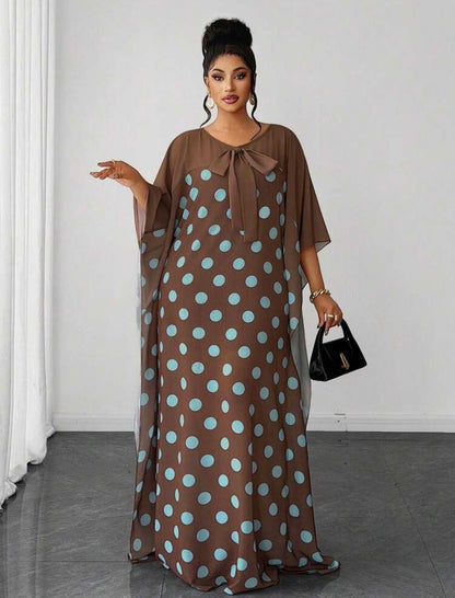 Ladies Loose Polka Dot Long Sleeve Dress - Classy and Demure Dress