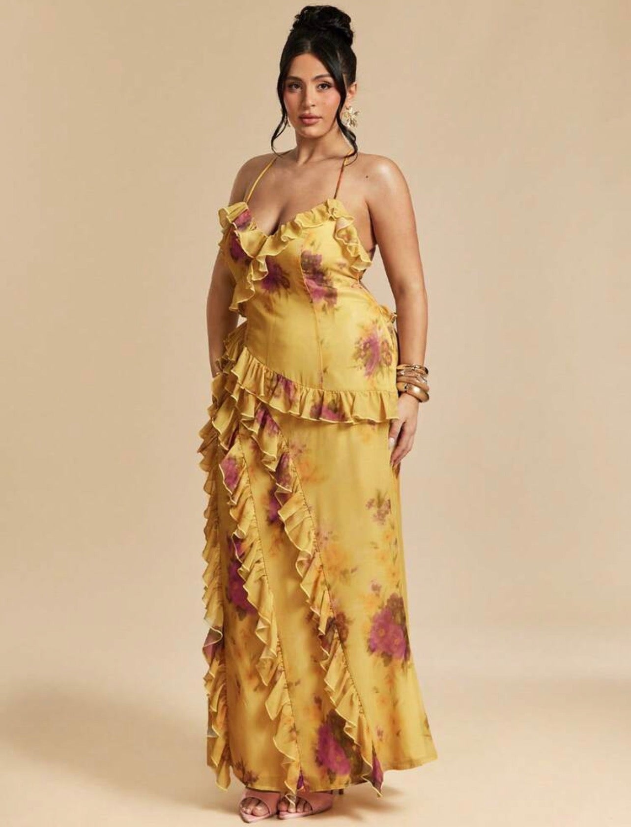 FLORAL RUFFLE ELEGANT GUEST DRESS ~ VERI CLASSY VERI DEMURE ~ LOOK @CHRISTIANDELOS_