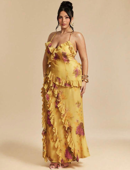 FLORAL RUFFLE ELEGANT GUEST DRESS ~ VERI CLASSY VERI DEMURE ~ LOOK @CHRISTIANDELOS_