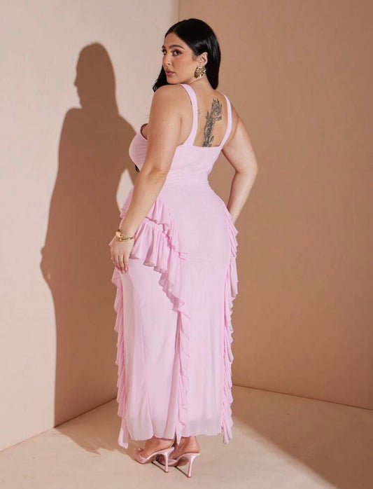 New Women's Pink Ruffled Maxi Dress, Ruffled Elegant Dress With A Girlish Touch, Perfect For Vacation @CHRISTIANDELOS_