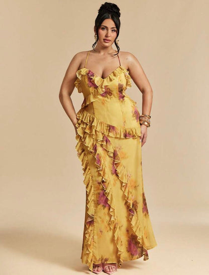 FLORAL RUFFLE ELEGANT GUEST DRESS ~ VERI CLASSY VERI DEMURE ~ LOOK @CHRISTIANDELOS_